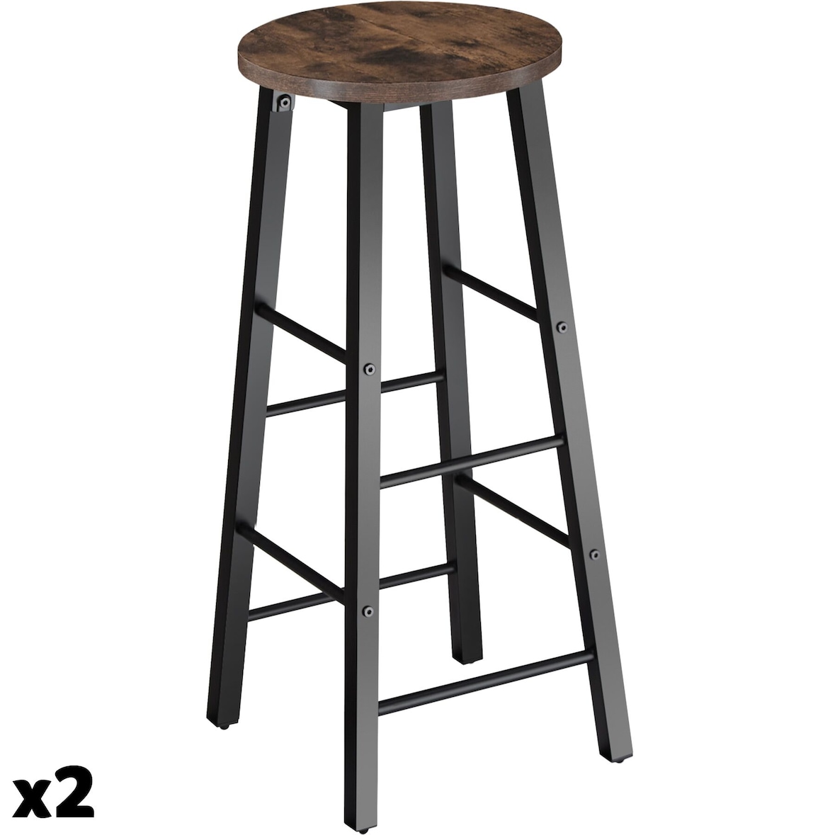 TECTAKE Set de 2 taburetes altos Keynes de estilo industrial oscuro acero 31x31x72cm reposapiés ajustables cocina 120kg