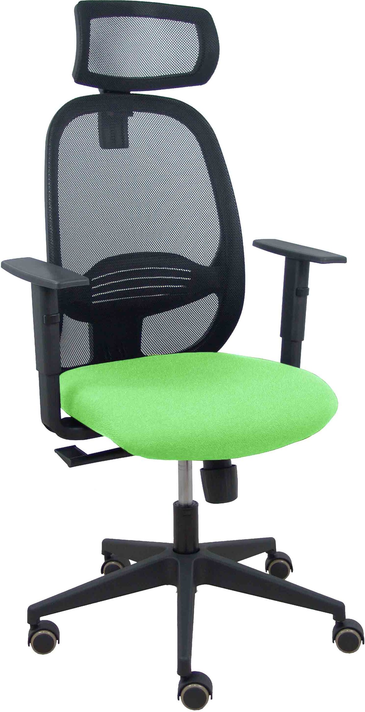 Silla Cilanco negra malla negra asiento bali pistacho brazo regulable cabecero regulable