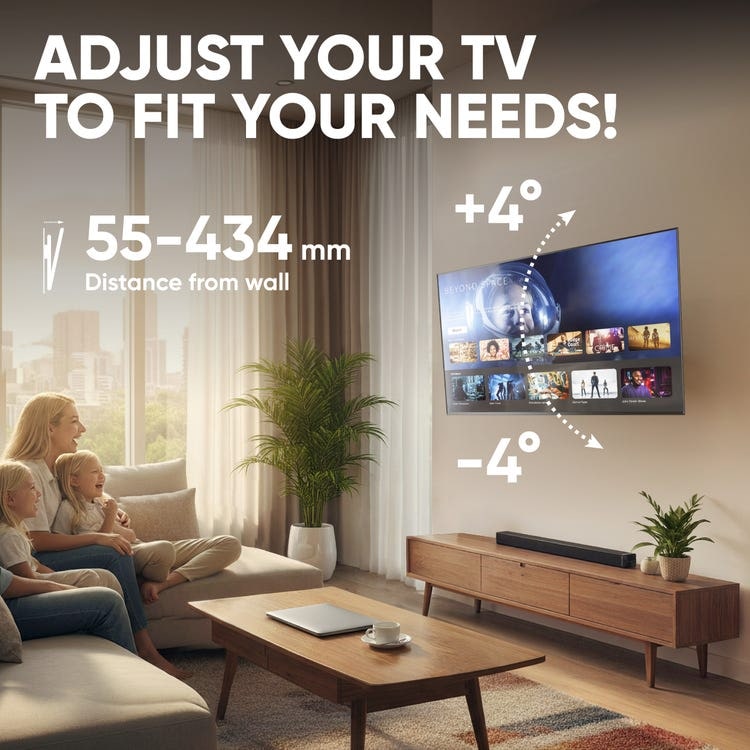 Un televisor está montado en un soporte de pared.