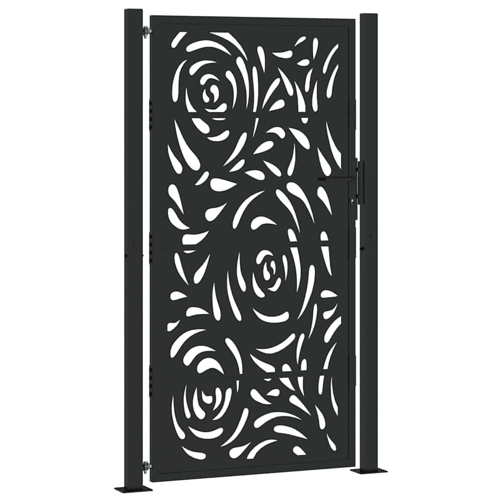 vidaXL Gartentor Schwarz 105x180 cm Stahl Flammen-Design