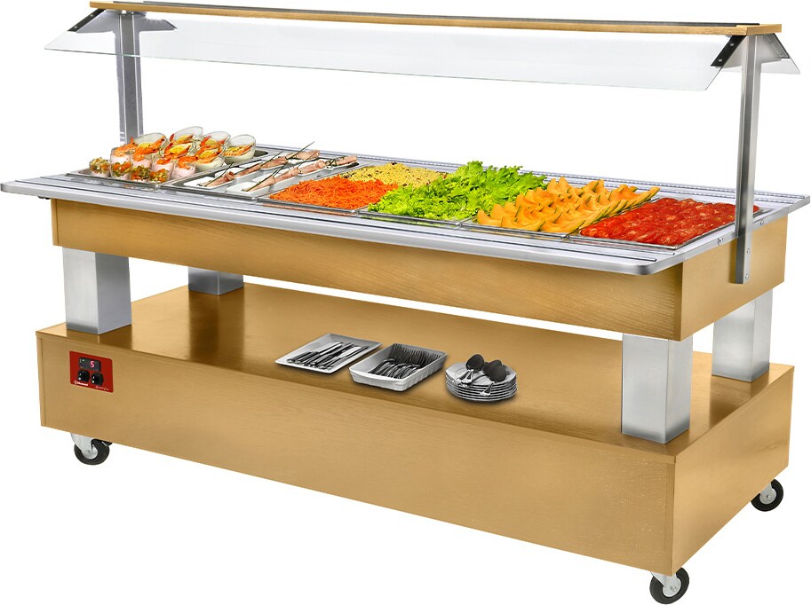 Buffet - gekühlte Salatbar, 6x GN 1/1-150 (Helle Eiche Holz) (BSB/6N-D1-R2)
