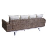 thumbnail of Sofa HWC-M32, 4-Sitzer Couch Rattansofa Loungesofa mit Kissen, 209cm Kubu Rattan natur Stoff/Textil Polster creme