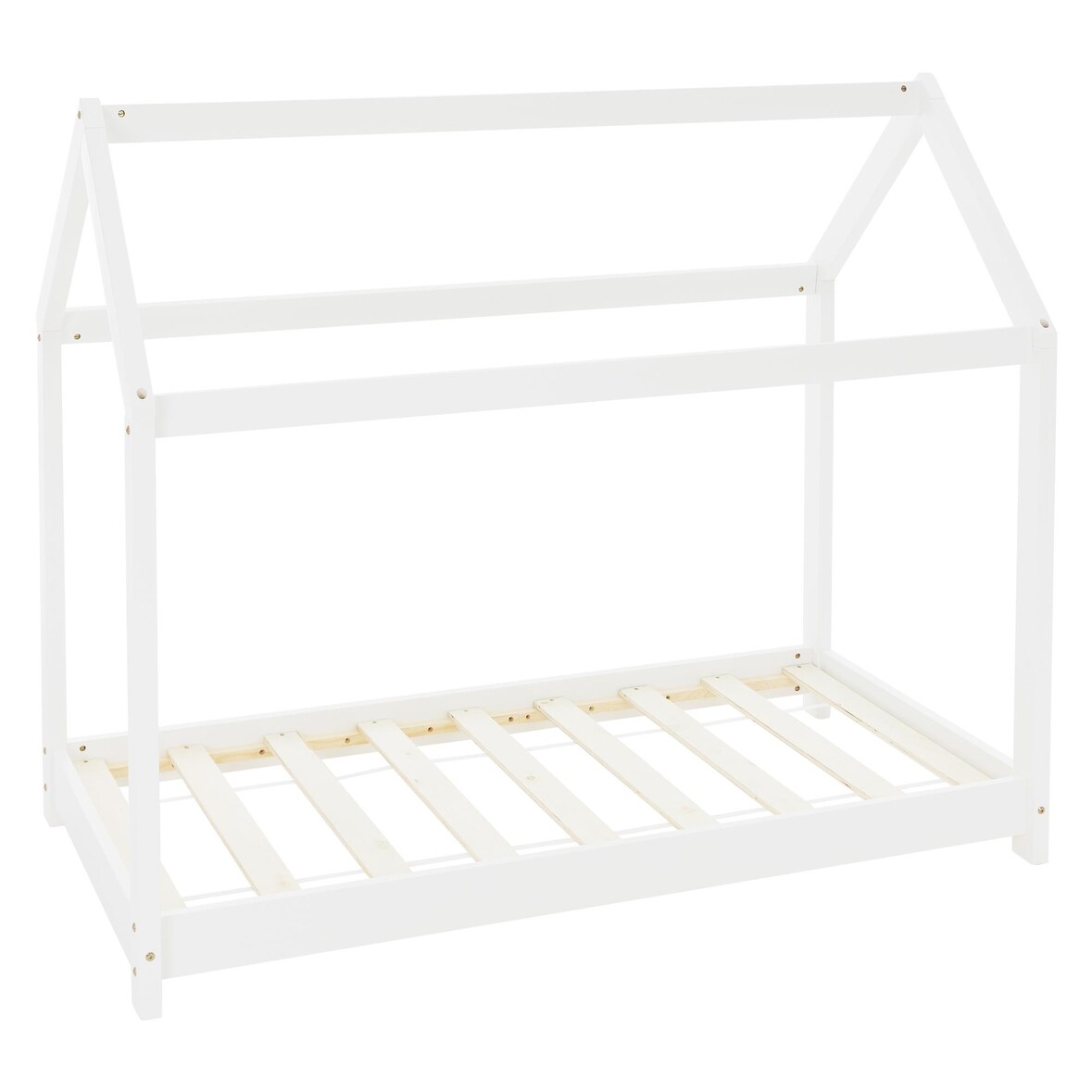 ML-Design Kinderbett 70x140 cm Weiß mit Dach & Lattenrost, Hausbett aus massivem Kiefernholz, Kinderhaus Bodenbett Spielbett Jugendbett Bettenhaus