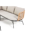 thumbnail of Conjunto de jardín estilo boho chic con sofá rinconero de ratán sintético y dos mesas de centro de metal, 5 plazas, con cojines – Tivoli Corner