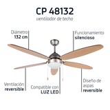 thumbnail of Ventilador de techo con luz Orbegozo CP 48132, 5 aspas, 3 velocidades, 132 cm de diámetro, 60 W
