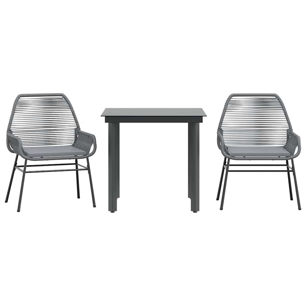 vidaXL 3-tlg. Garten-Essgruppe mit Kissen Grau Poly Rattan Glas