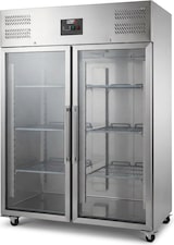 thumbnail of Romux® Kühlschrank mit 2 Türen Glastüren 148 cm mit Umluftkühlung | Gastro Kühlschrank aus Edelstahl mit 1300 L Kapazität - 6 Einlegeböden und 580 W