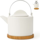 thumbnail of Trendy Porseleinen Theepot 1200 ml – Met Uitneembare RVS Theezeef & Bamboe Onderzetter – Voor Losse Thee – Mat Wit