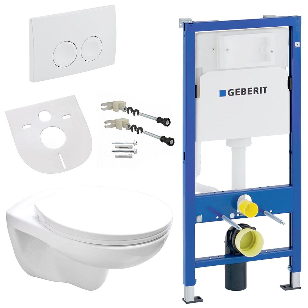 Belvit Wand WC Set Weiß spülrandlos Rimless mit Softclose Sitz und Geberit UP100 Vorwandelement Keramik Tiefspüler