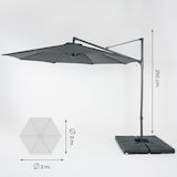 thumbnail of Guarda-sol de pêndulo redondo, panos de 300 cm, alumínio, cor cinza, 250 cm