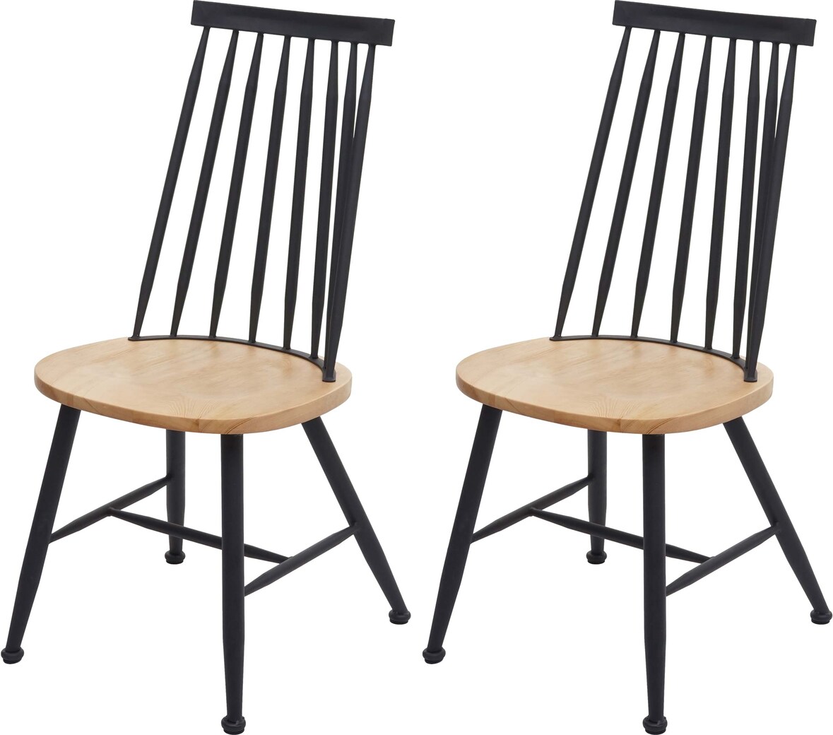 2er-Set Esszimmerstuhl HWC-G69, Küchen/Bistrostuhl, Massivholz Retro Design Metall Gastronomie ~ naturfarben