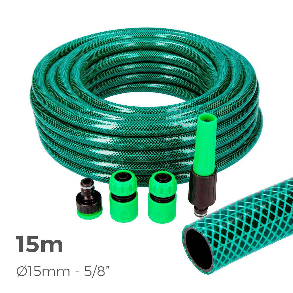 Kit De Mangueira De Jardim Basic Line Interior Ø 15Mm Externo Ø 19Mm (5/8") - 15M Rolo Com Acessórios Edm