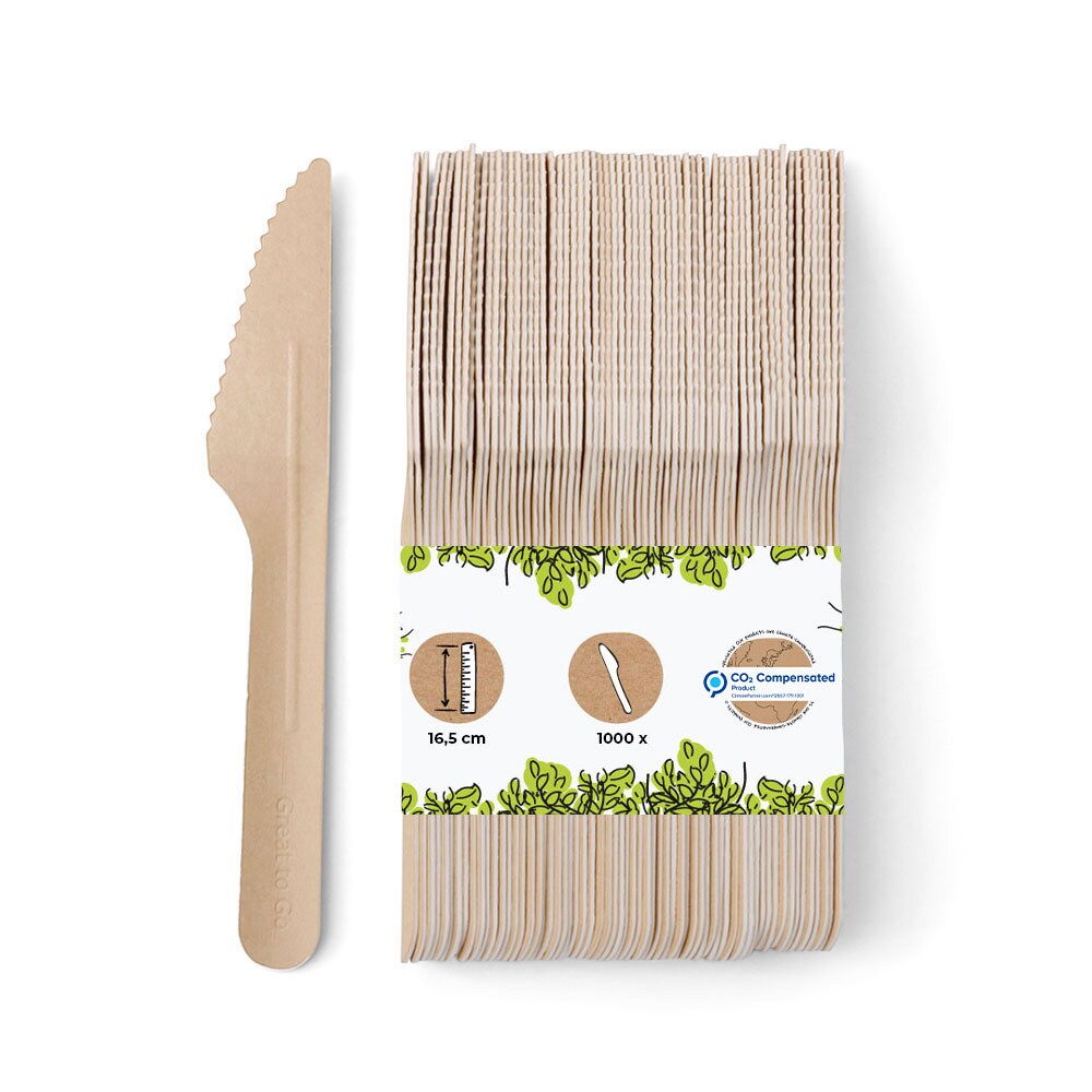BIOZOYG 1000 Stück Einwegmesser 16,5cm Papiermesser Pappmesser aus Karton, umweltfreundlich, sehr stabil, aus nachhaltigem Holz, biologisch abbaubar