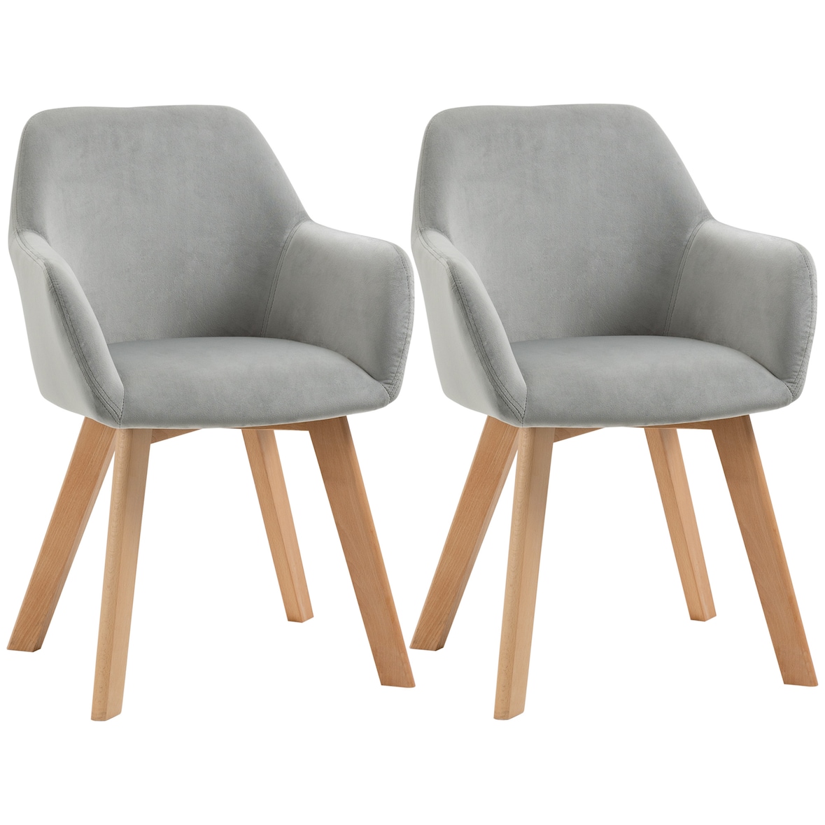 HOMCOM Conjunto de 2 Cadeiras de Sala de Jantar Modernas Estofadas em Veludo com Encosto Médio e Pés de Madeira de Borracha 54x57x80cm Cinza