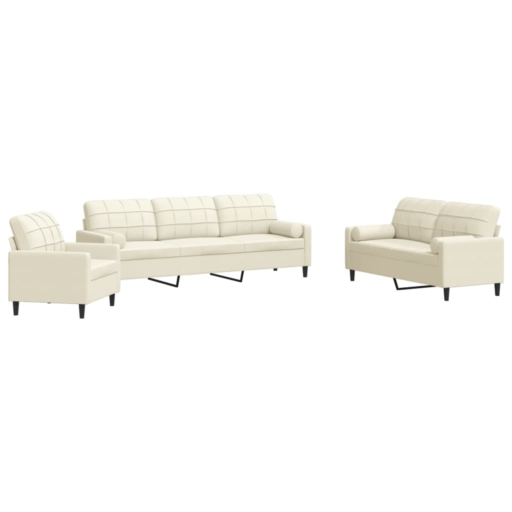 vidaXL 3-tlg. Sofagarnitur mit Kissen und Nackenrollen Creme Samt