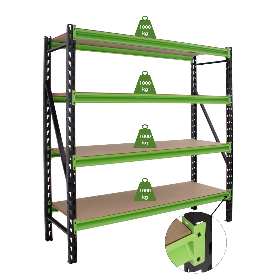 Industrieregal Milo 200x190x60 cm steckbar, erweiterbar 4 Ebenen 4 Tonnen Schwerlastregal Lagerregal