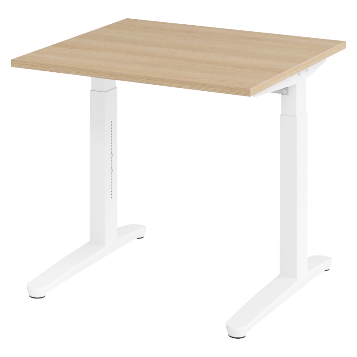 bümö manuell höhenverstellbarer Schreibtisch 80x80 in Eiche, Gestell in weiß - PC Tisch höhenverstellbar & klein, höhenverstellbarer Tisch Büro,