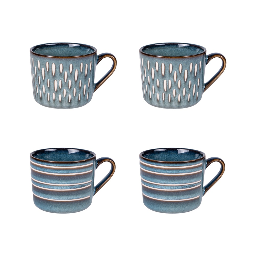 Coffret de 4 tasses Helsinki bleu 18 cl -  18.00 cl Rond Grès Table Passion 10.00x7.00 cm