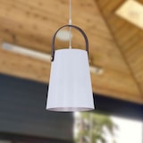 thumbnail of Pendelleuchte Metall mit Lederbügel Hängelampe Hängeleuchte Esstisch-Deckenleuchte Vintage Stil : weiß/silber