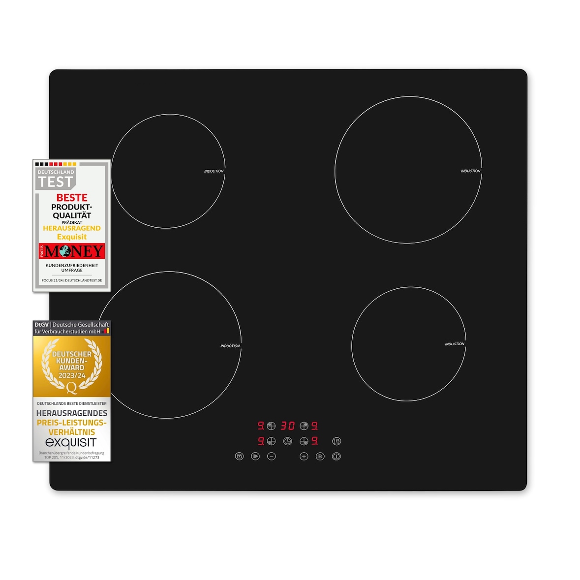 Exquisit Kochfeld EKI 601-2.3 | Induktion | Touch Control | 4 Kochstellen | Rahmenlos | 7000 W