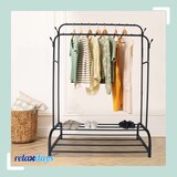 thumbnail of Relaxdays Kleiderständer, HxBxT: 155 x 110 x 55 cm, 2 Ablagen & 2 Kleiderstangen, 4 Haken, Doppelgarderobe, schwarz