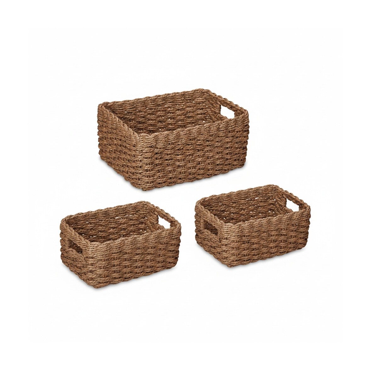 Relaxdays Aufbewahrungskorb geflochten, 3er Set, 2 Größen, Badezimmerkorb, Schrank & Regal, Papierseil, Dekokörbe, braun