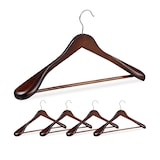 thumbnail of Relaxdays Anzug Kleiderbügel, 5er Set, breite Schulter, 360° drehbarer Haken, mit Hosenstange, Holzkleiderbügel, braun