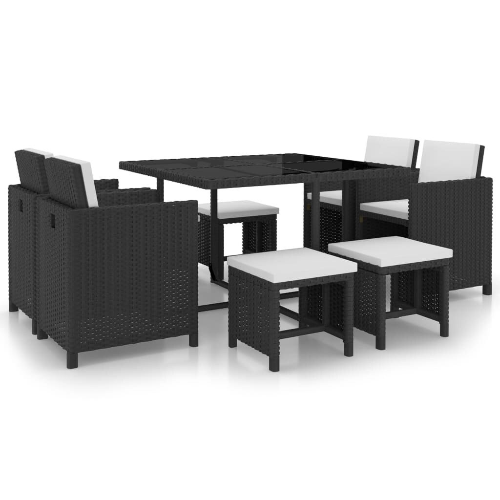 Helloshop26 - Gartenmöbelset Outdoor-Möbel 9-teiliges stapelbares Möbelset mit Kissen schwarzes Kunstharzgewebe 02_0018331