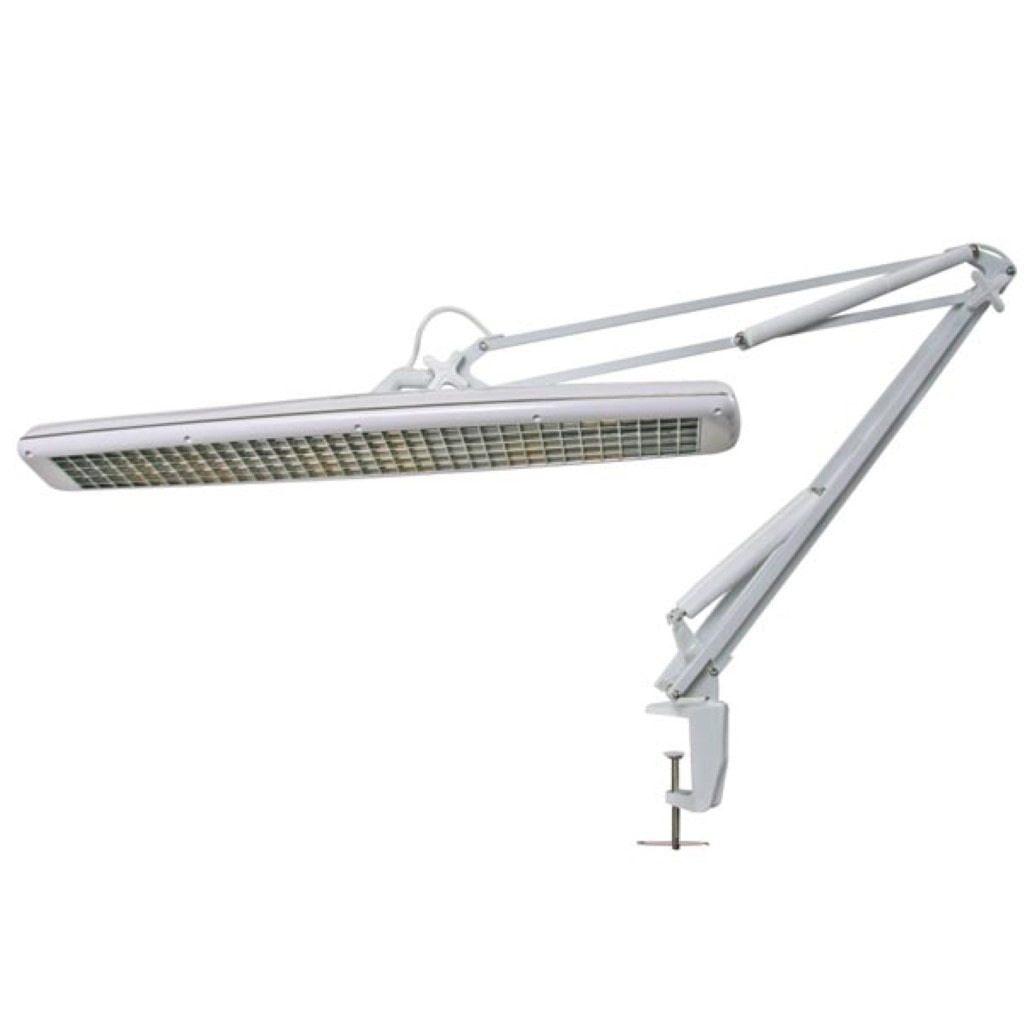 Lampe de bureau réglable avec pince, bras articulé, interrupteur, 3 tubes T5 (14W), 2700 lumens, 6500K, blanche, 105x60 cm