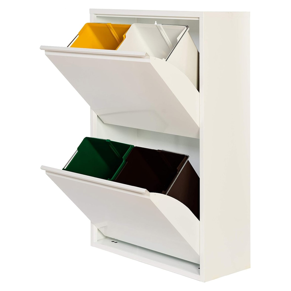 WellHome - Metalen vuilnis- en recyclebak met 4 compartimenten van 68L (4x17L), kleur Matwit - 60x25x92 cm