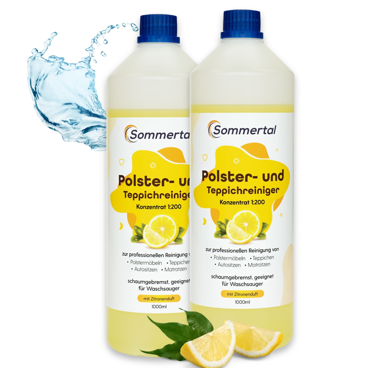 Sommertal Polsterreiniger und Teppichreiniger, 2L Profi Konzentrat, für über 40 Waschvorgänge, geeignet für Sofa, Polster, Auto Sitze