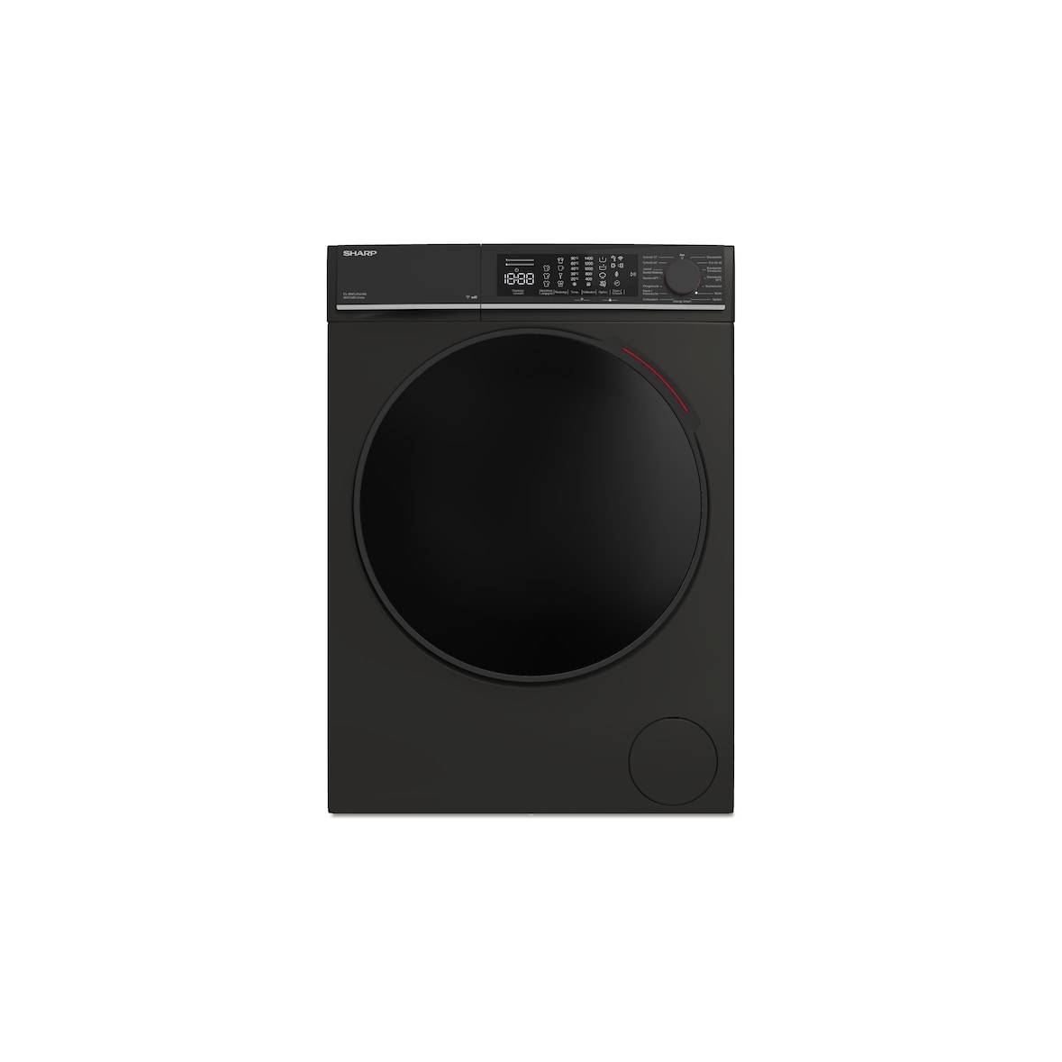 Sharp ES-MNFL814CMA-NL Voorlader wasmachine, 8 kg, 1400 toeren, 15 programma's, extra stoomfunctie, inverter motor, AquaStop, mat zwart