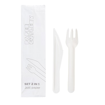 Garcia de Pou 100 unità - Set 2/1 Forchetta, Coltello Posate di Carta 15,8 Cm Bianco Carta