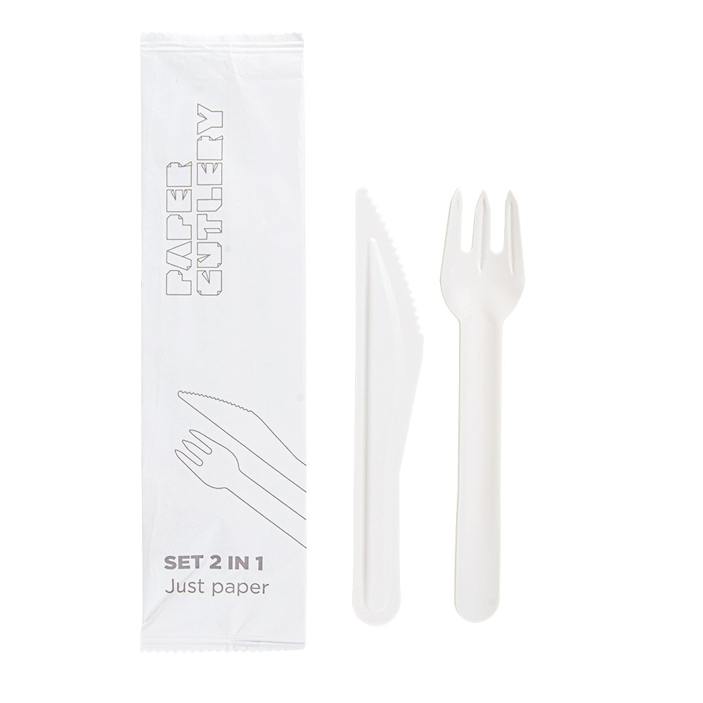 Garcia de Pou 100 unità - Set 2/1 Forchetta, Coltello Posate di Carta 15,8 Cm Bianco Carta