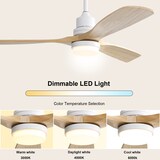 thumbnail of Deckenventilator 52x132x132 cm mit dimmbarer LED-Beleuchtung 18 W Weiß, ultra leiser DC-Motor, 6 Stufen Fernbedienung, Holzflügel