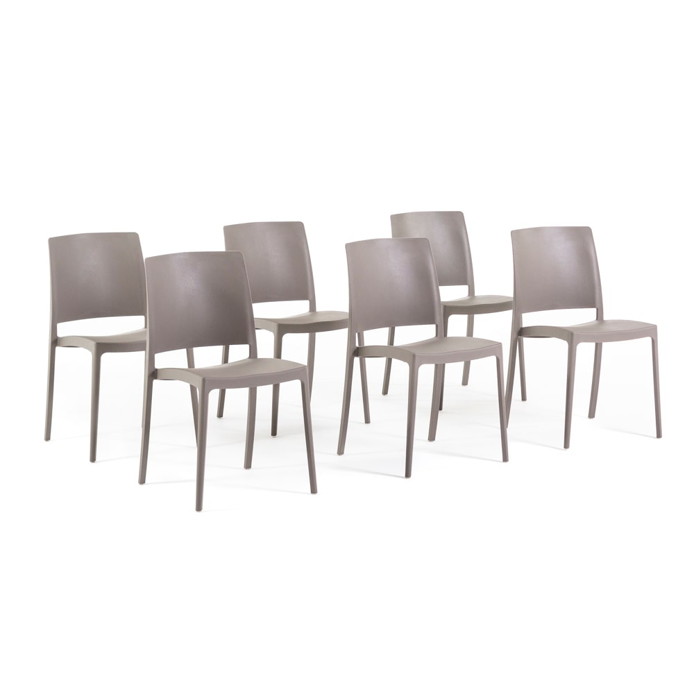 Conjunto 6 Sillas Apilables de Polipropileno con fibra de vidrio para Jardín o interior, hidrófugas y resistentes, diseño moderno - MARIA - Tórtola
