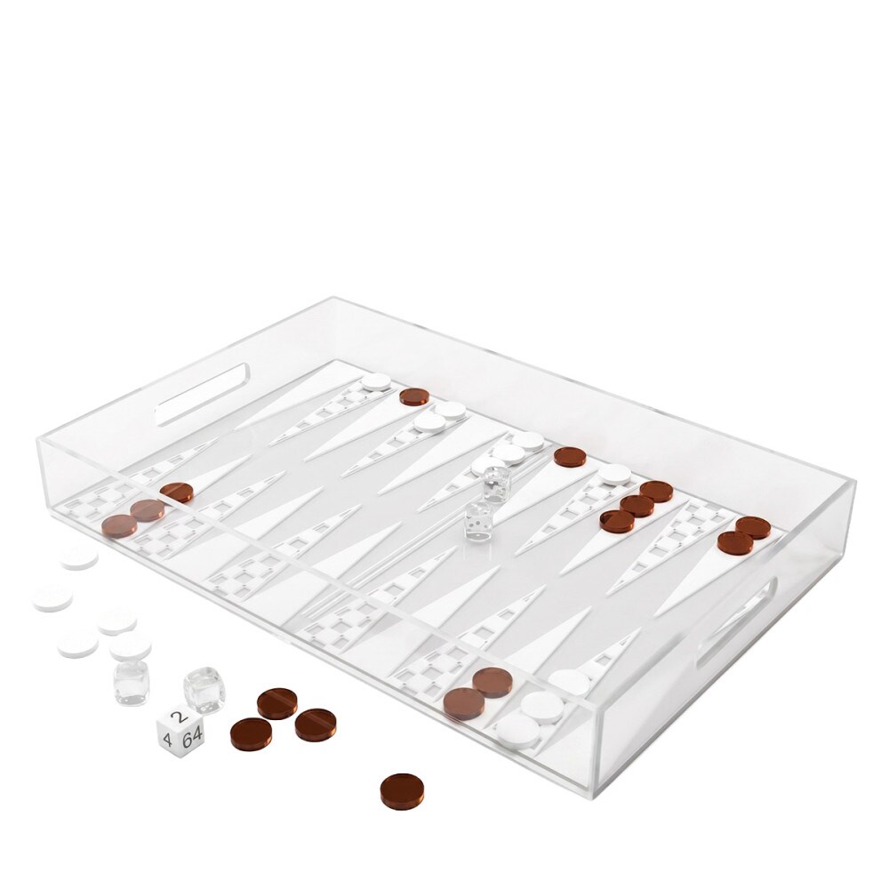 Plateau de jeu de backgammon en acrylique blanc et marron 25x38x5cm