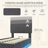 thumbnail of Merax Einzelbett 90x200, Polsterbett mit LED & USB-C, höhenverstellbarem Kopfteil & Unterbett-Stauraum, Cord, Grau