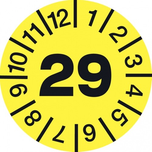 Dreifke® Jahresprüfplaketten, Jahresfarben, Folie, Ø 30 mm - Bog - 30 mm Folie selbstklebend