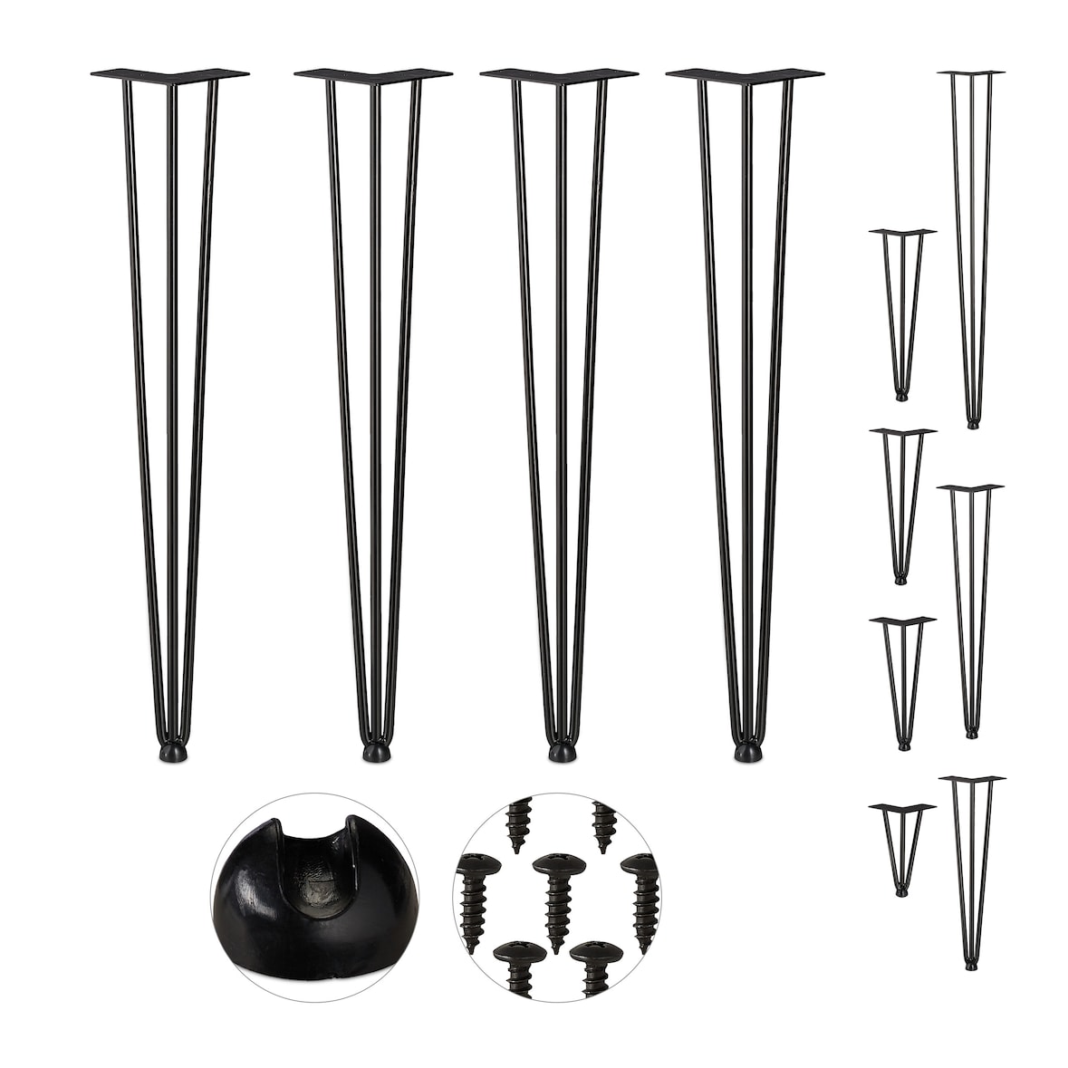 Relaxdays Hairpin Legs, 4er Set, 3 Streben, Metall, Haarnadel Tischbein für Hocker, Tisch & Schrank, 71 cm hoch, schwarz