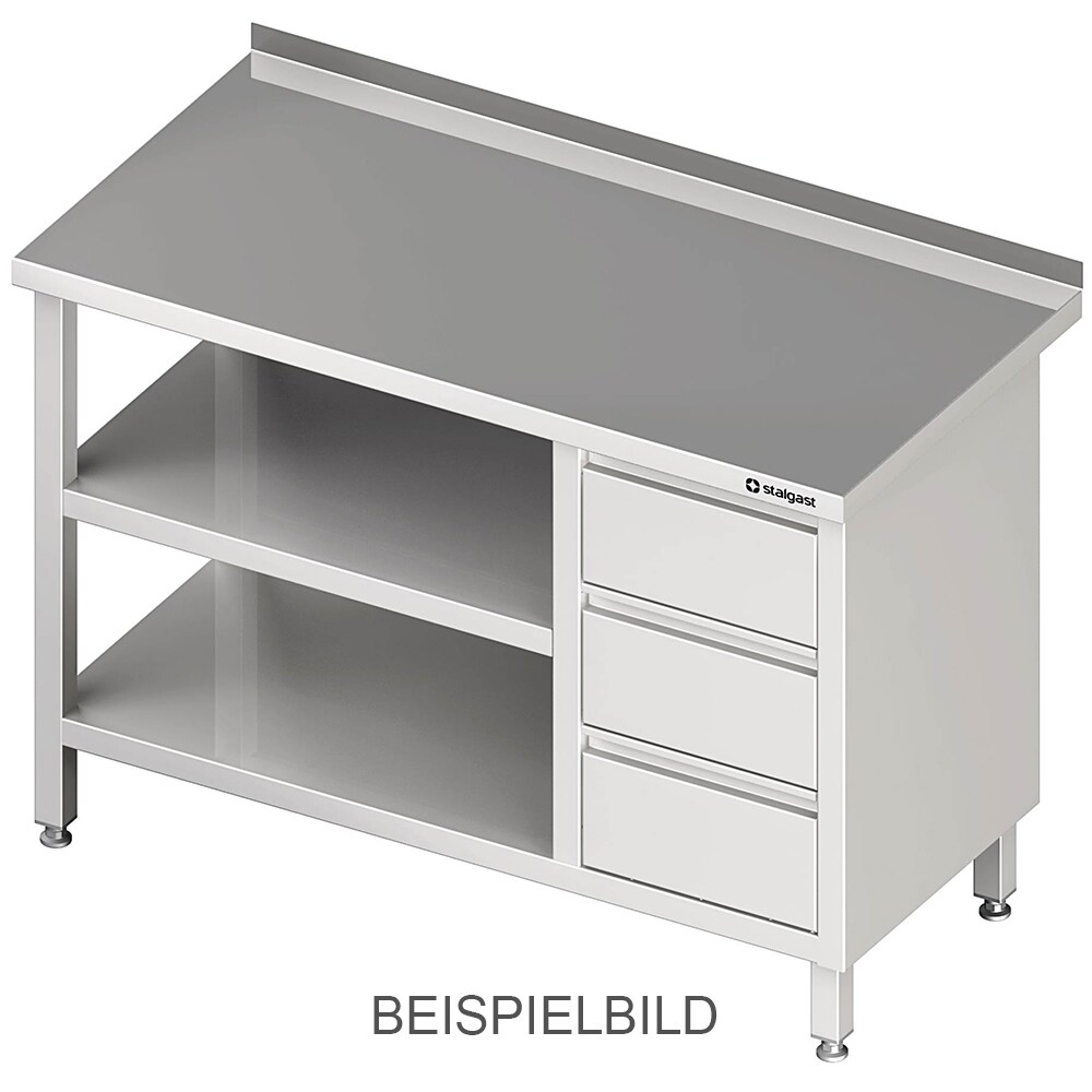 Arbeitstisch mit Grund- und Zwischenboden, 2800x700x850 mm, mit 3er Schubladenblock rechts, ohne Aufkantung, verschweißt
