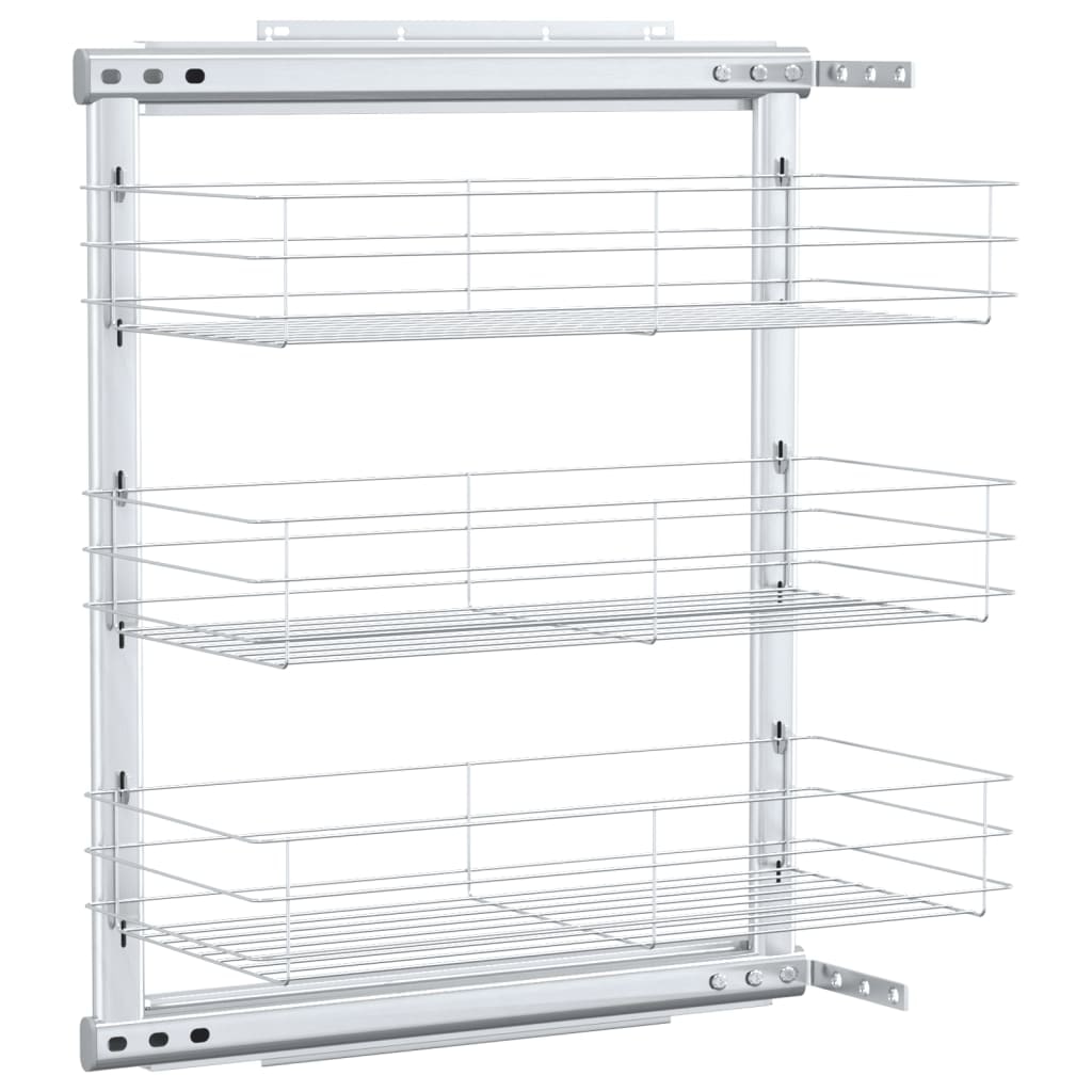Cesta de cocina extraíble 3 niveles plateada 47x25x56 cm