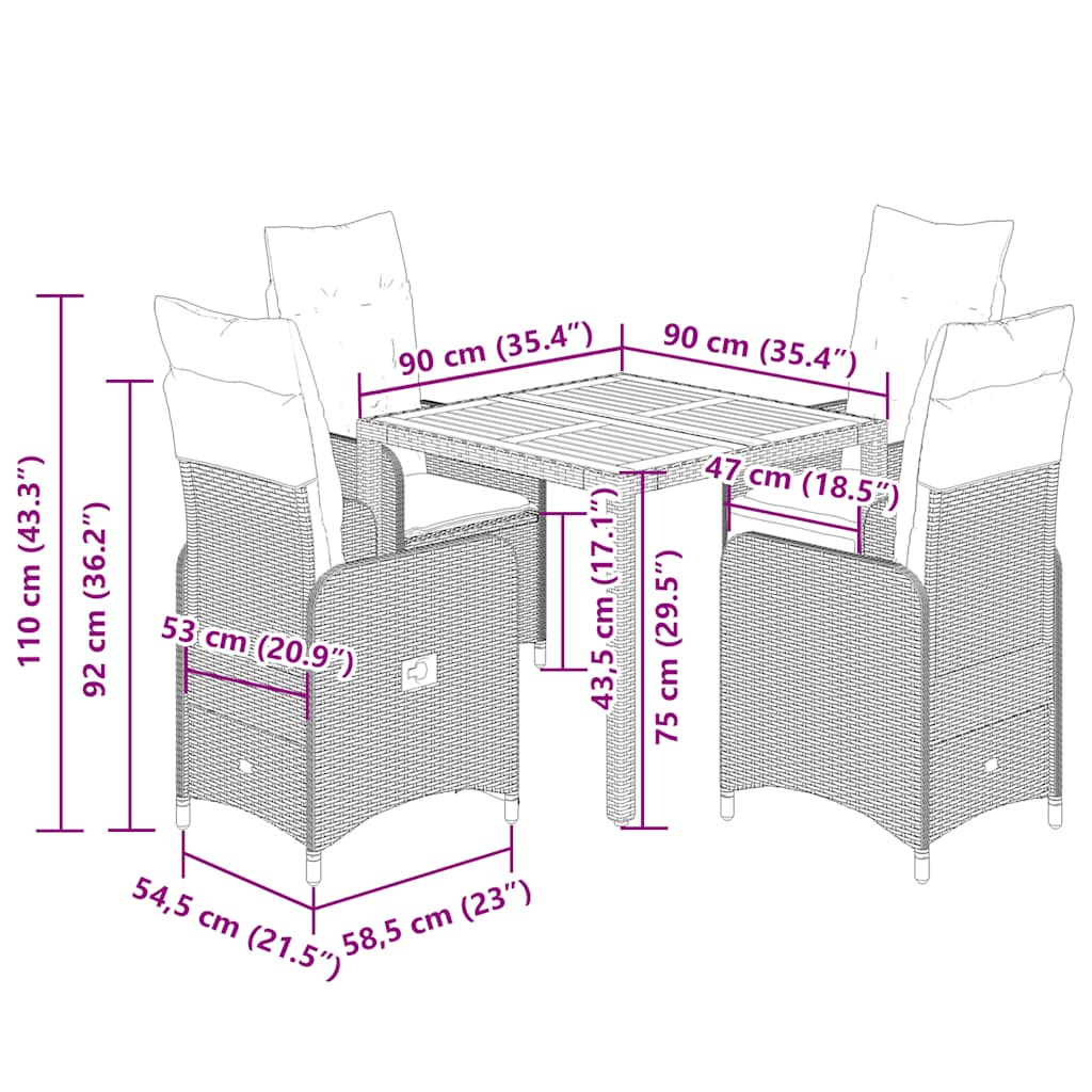 thumbnail of vidaXL 5-tlg. Garten-Bistro-Set mit Kissen Schwarz Poly Rattan