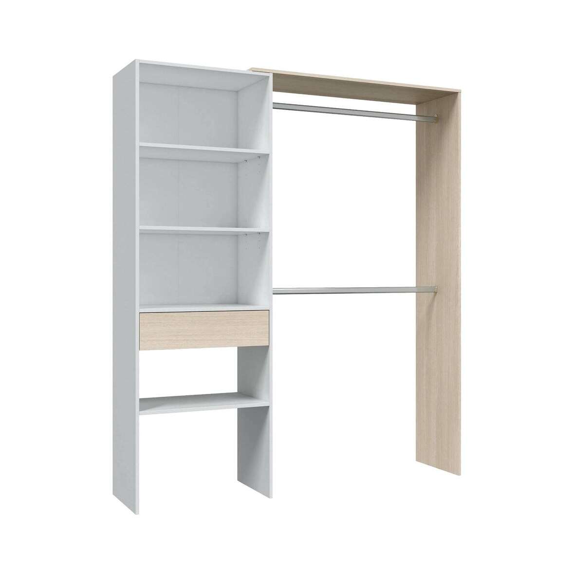 Dmora Garderobe Miramar, Struktur für begehbaren Kleiderschrank, Offener Kleiderschrank ohne Türen, 158x40h187 cm, Weiß und Eiche