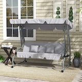 thumbnail of Outsunny balancín de jardín exterior de 3 plazas convertible en cama con toldo ajustable soportes y 2 almohadas carga 340 kg 200x120x164 cm gris