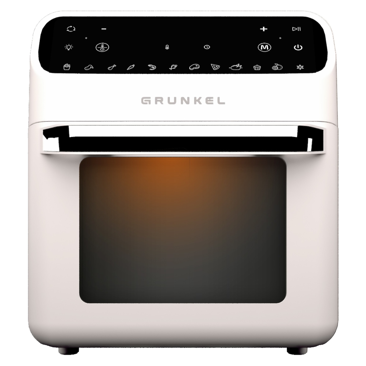 Grunkel - Freidora aire blanca 12L - Panel control digital multifunción y ventanal visualización retroiluminada. Temporizador 60 min. 12 programas.