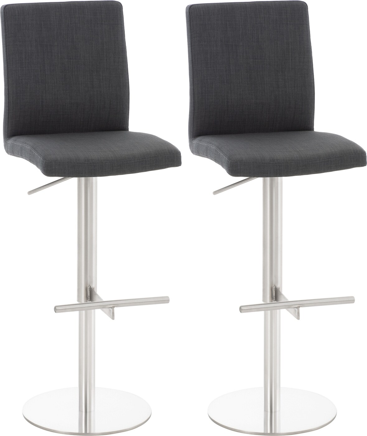 2er Set Barhocker DIVER - Stoff Dunkelgrau 40x49x93 cm Silber | Barstuhl Höhenverstellbar Mit Lehne Drehbar Tresenhocker Tresenstuhl Kneipenhocker