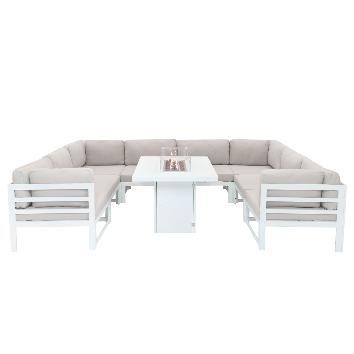 Aluminium 9-teiliges Modulares Gartenmöbelset mit Feuerstelle - Weiß