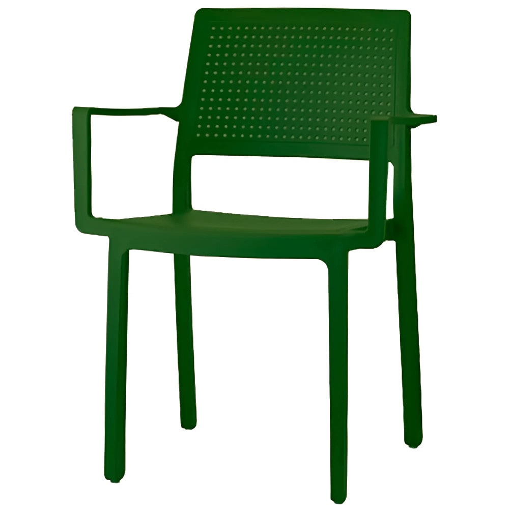 Sillas color verde oliva para hostelería "Emi" con reposabrazos. Mobiliario apilables para terraza y interior de bar, restaurante y cafetería.