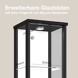 thumbnail of K-Möbel Vitrine en verre noir (176x37x33 cm) avec 4 étagères en verre ESG réglables en hauteur, avec miroir ; éclairée